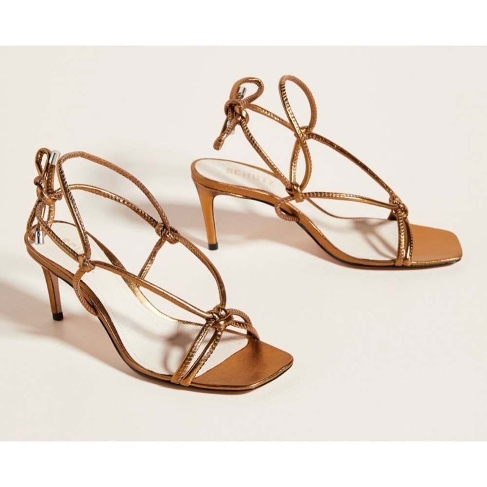 NEW IN BOX ANTHROPOLOGIE SCHUTZ Belize Ankle-Tie Heels in Bronze